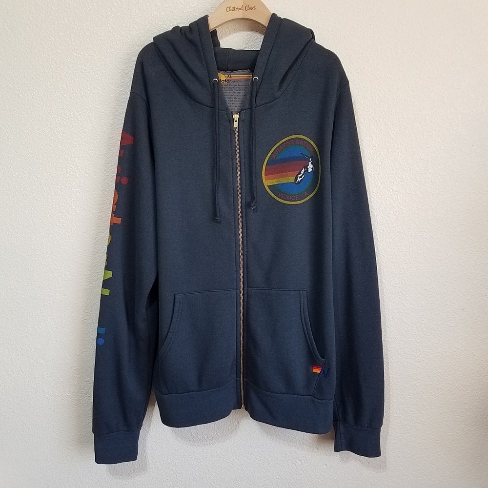 AVIATOR NATION VAIL CHARCOAL ZIP HOODIE_VENICE, CA